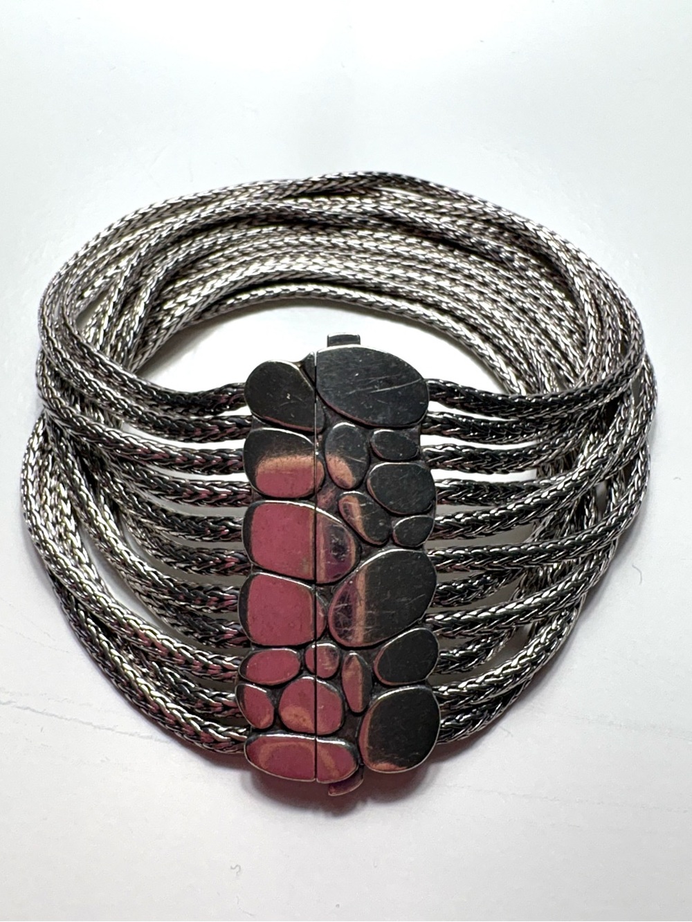 John Hardy Multi-Strand Silver and Pink Pebble Clasp Bracelet